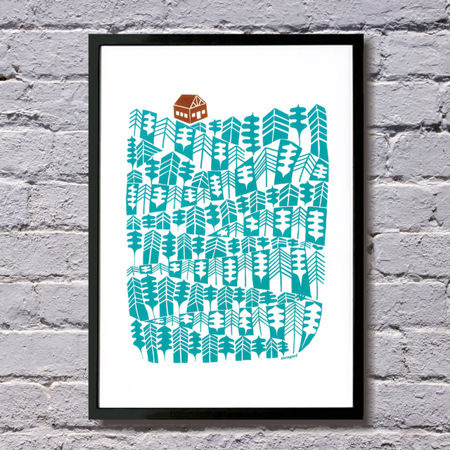 Mountain-cabin-A3-giclee-grey-wall-background